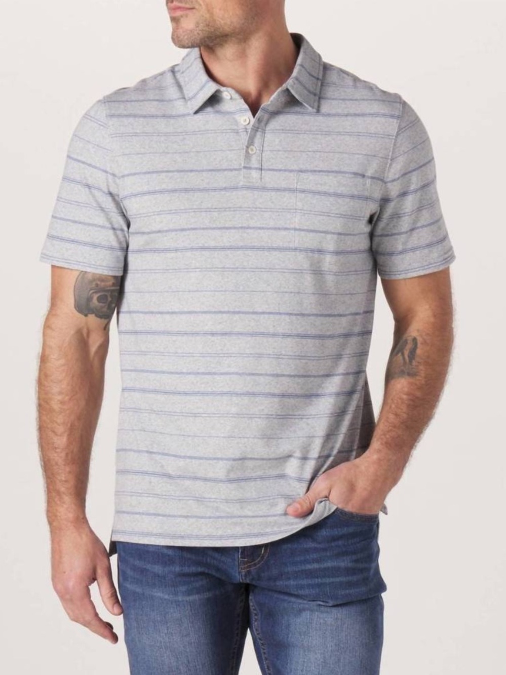 NWT The Normal Brand Active Puremeso Polo Grey/Mineral Blue Small